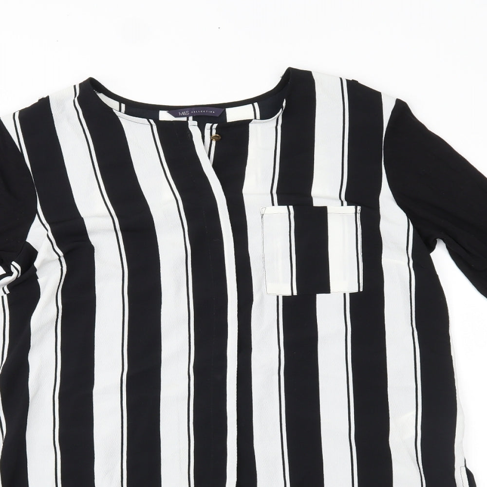 Marks and Spencer Womens Black Striped  Basic Button-Up Size 10