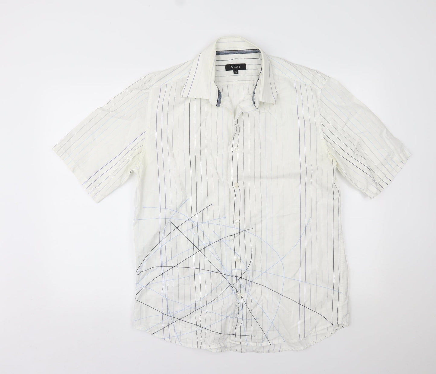 NEXT Mens White Striped   Button-Up Size L