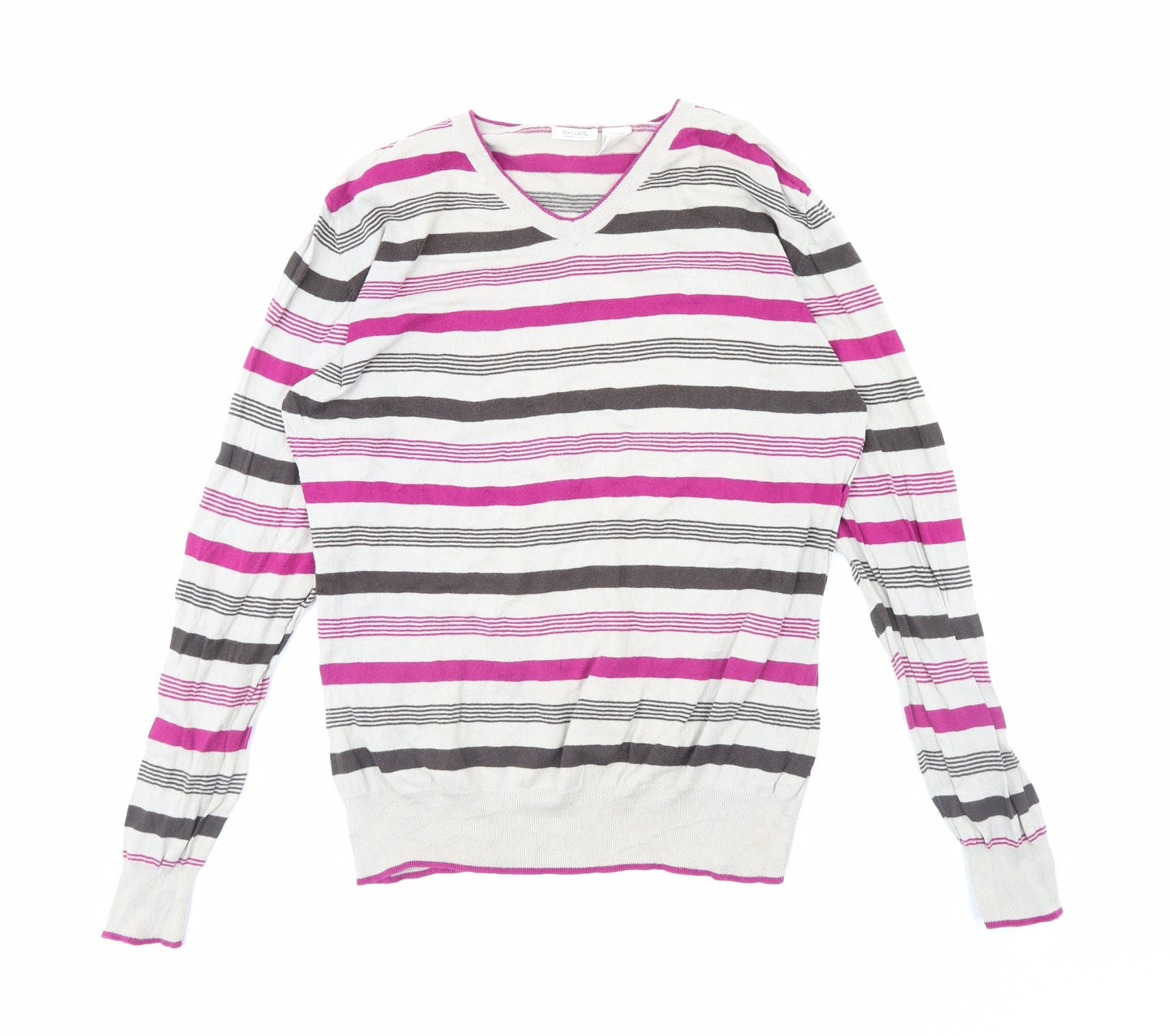 SOFT GREY Womens Beige Striped  Pullover Jumper Size XL