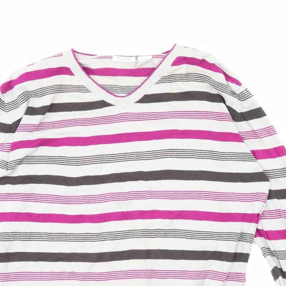 SOFT GREY Womens Beige Striped  Pullover Jumper Size XL