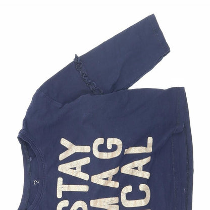 Close-up detail of Next girls’ blue basic t-shirt, size 3, years