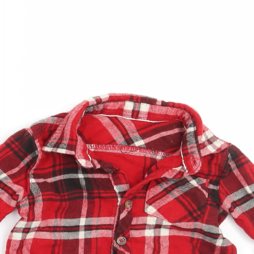 George Boys Red Check  Basic Button-Up Size 3-6 Months  - vest bottom