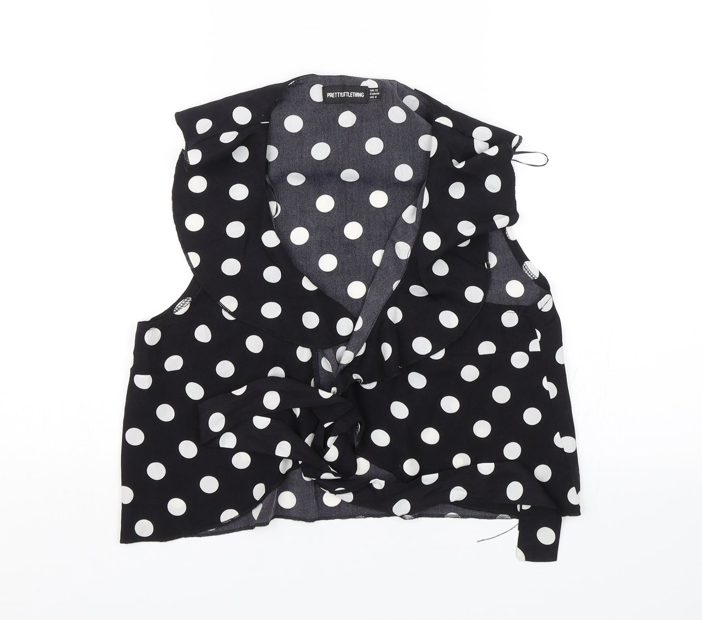 PRETTYLITTLETHING Womens Black Polka Dot  Basic Blouse Size 12