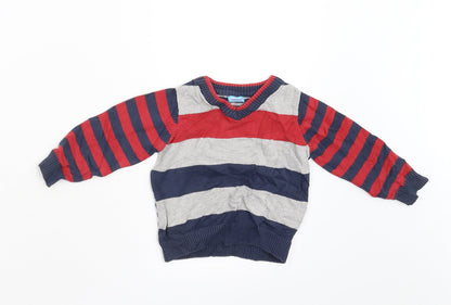 Preloved BHS Boys Multicoloured Striped Knit Pullover Jumper Size 3 Years - Front