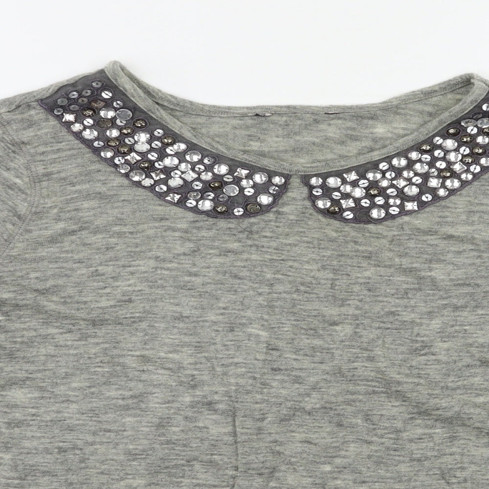 M&S Womens Grey   Basic Blouse Size 14  - Embelished Neckline