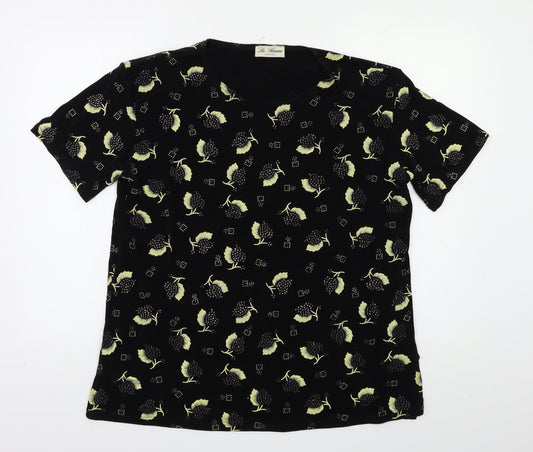 La Femme Womens Black Floral  Basic Blouse Size L