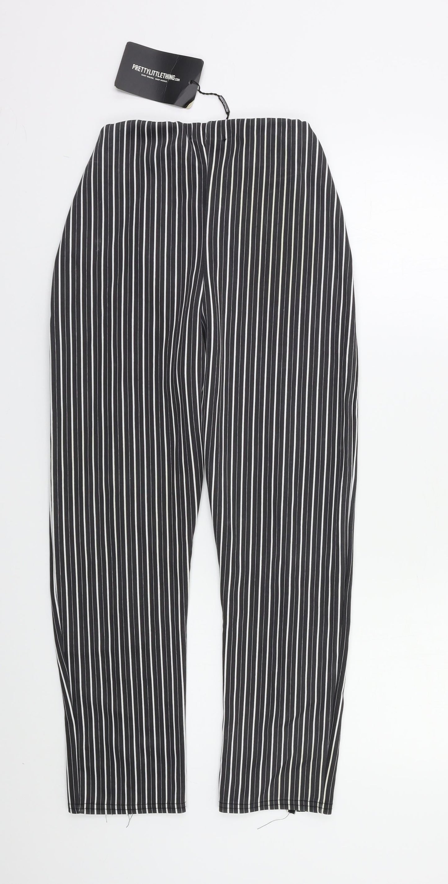 PRETTYLITTLETHING Womens Black Striped  Trousers  Size 6 L23 in