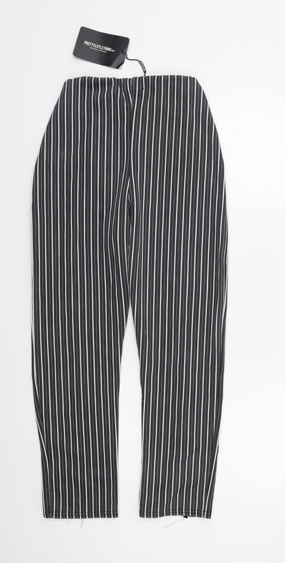 PRETTYLITTLETHING Womens Black Striped  Trousers  Size 6 L23 in