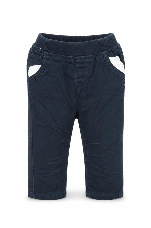 Front view of Early Days Baby Blue Trousers, size 6-9, Months