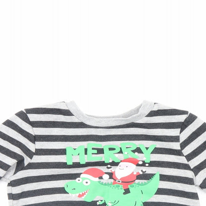 Close-up detail of Mini Rebel boys’ multicoloured striped jumper, size 18-24, months - christmas jumper