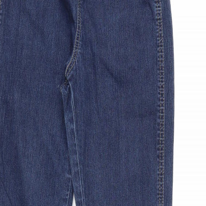 Close-up detail of Denim Co. women’s blue straight jeans, size UK 8, 36-inch leg