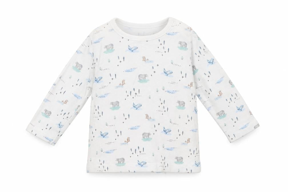 Fred & Flo Girls White Animal Print  Basic T-Shirt Size 0-3 Months  - Bears, Whales, Seals