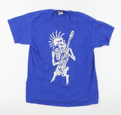 Preloved Fruit of the Loom Boys Blue   Basic T-Shirt Size 7-8 Years  - skeleton - Front