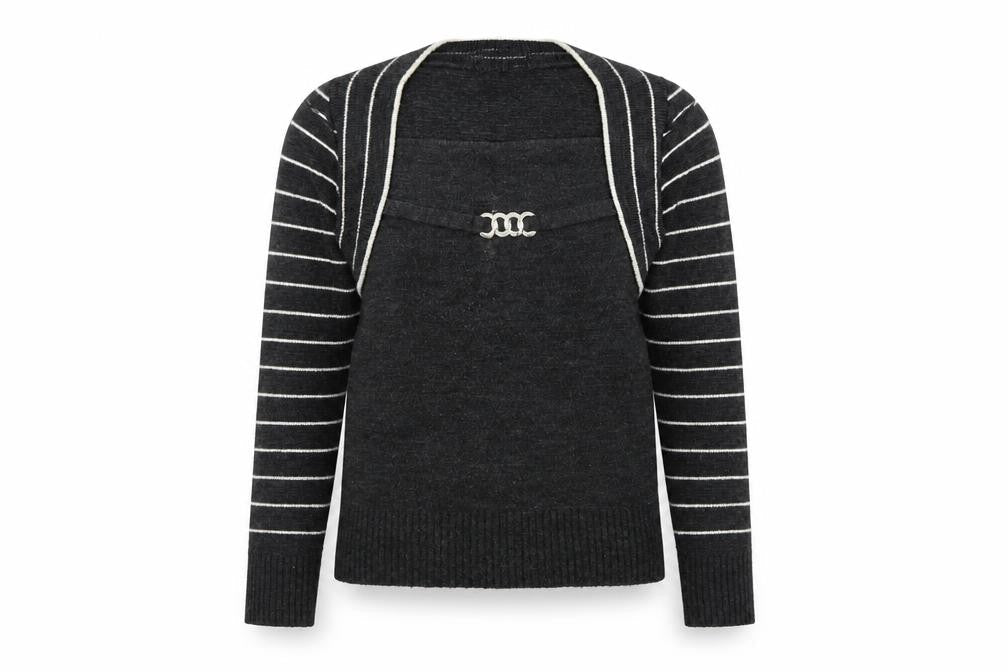 Impulse Womens Grey Striped  Pullover Jumper Size M