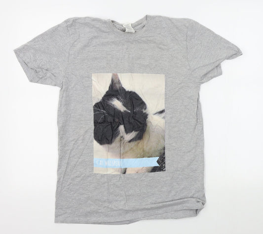 Gildan Mens Grey    T-Shirt Size M  - cat whisperer