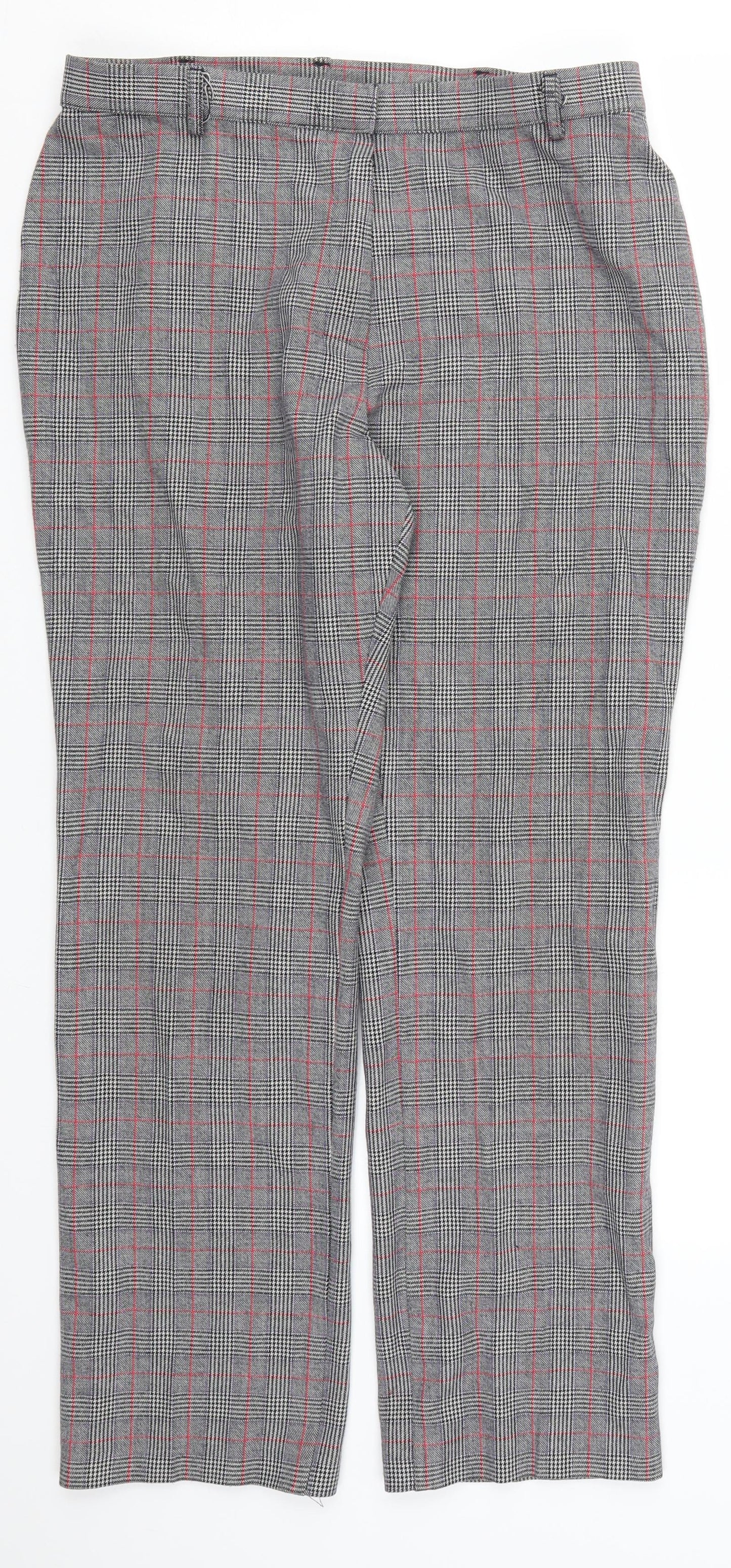 Marks and Spencer Womens Grey Check  Trousers  Size 16 L28 in - Red