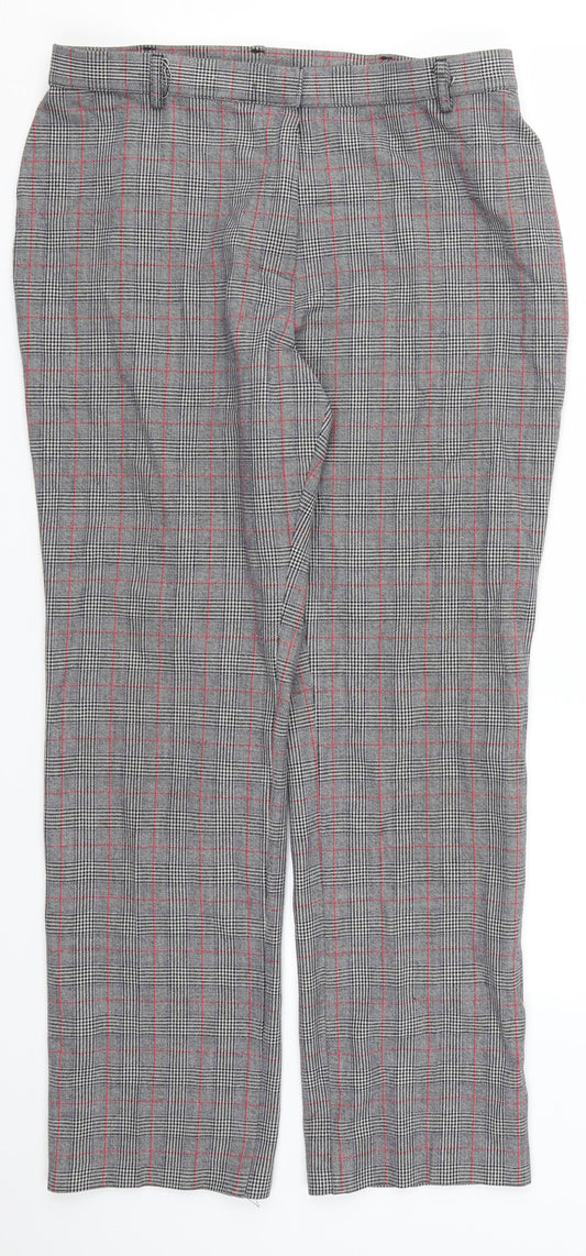 Marks and Spencer Womens Grey Check  Trousers  Size 16 L28 in - Red