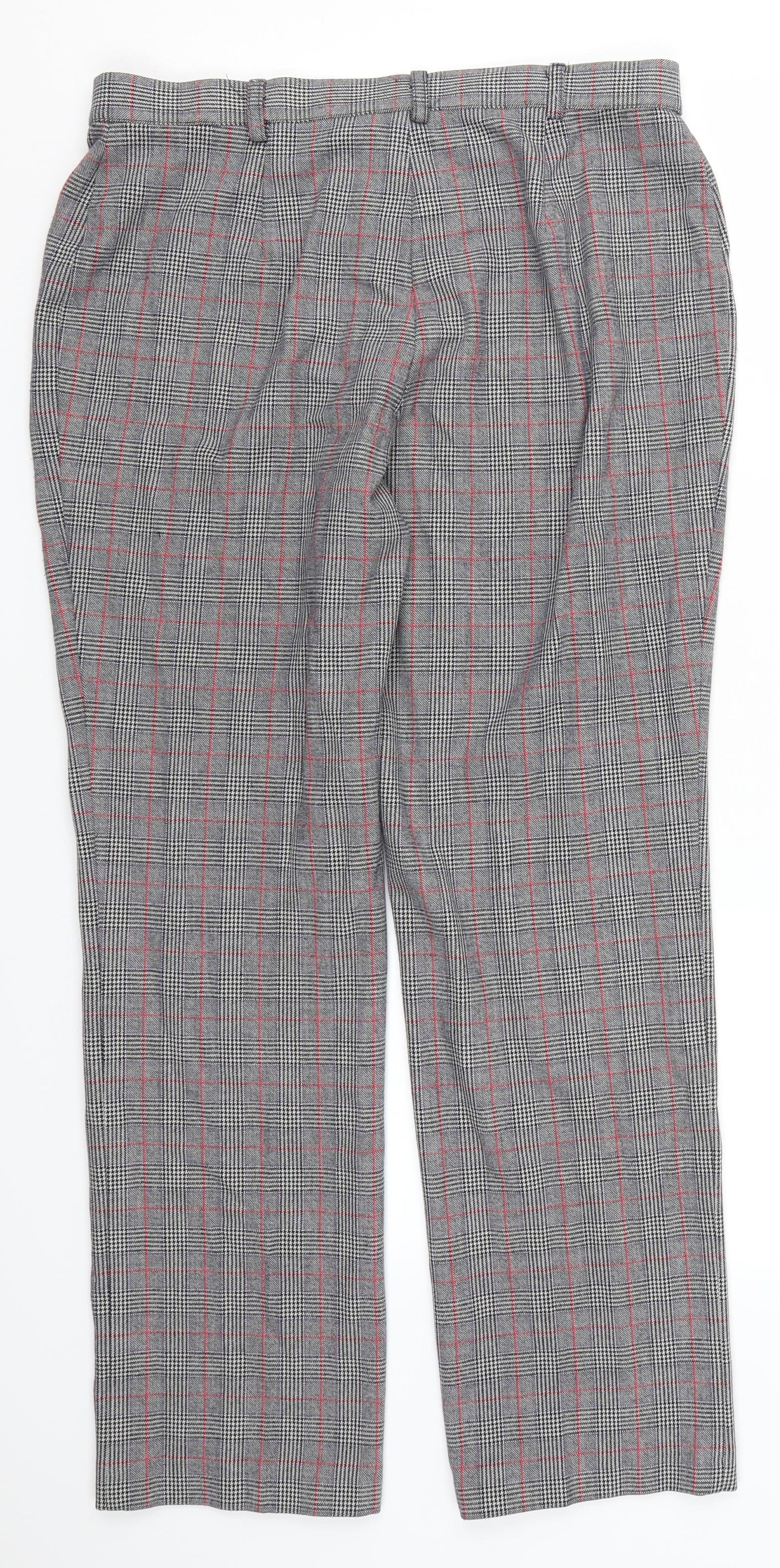 Marks and Spencer Womens Grey Check  Trousers  Size 16 L28 in - Red