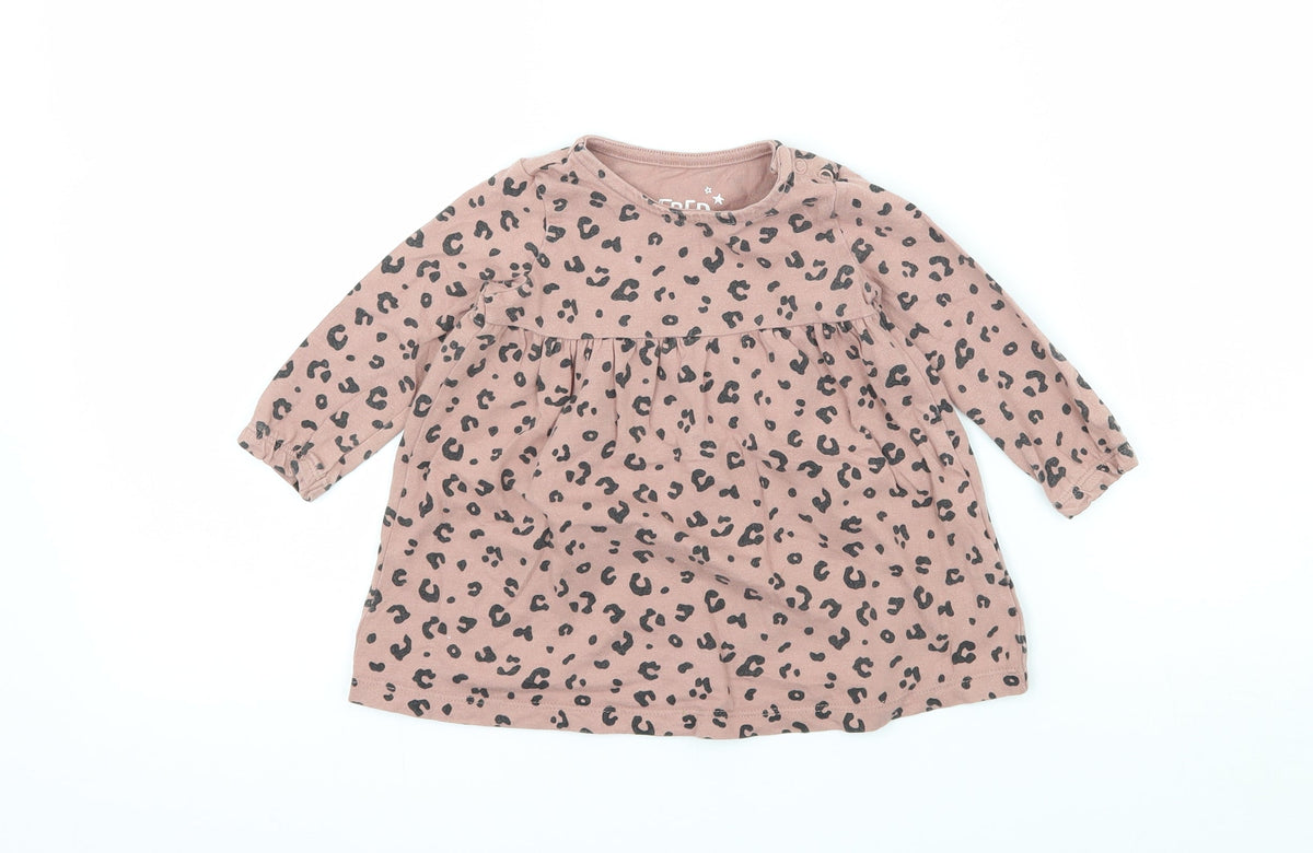 Additional front view of F&F girls’ pink animal print jersey t-shirt dress, size 3-6, months