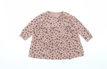 Additional front view of F&F girls’ pink animal print jersey t-shirt dress, size 3-6, months