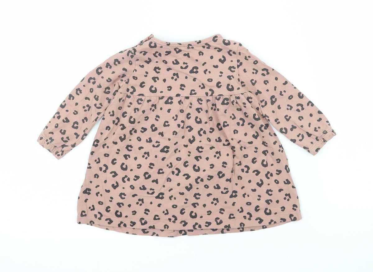 Back view of F&F girls’ pink animal print jersey t-shirt dress, size 3-6, months