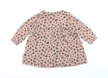 Back view of F&F girls’ pink animal print jersey t-shirt dress, size 3-6, months
