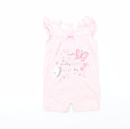 Additional front view of Early Days girls’ pink coverall one-piece, size 3-6, months