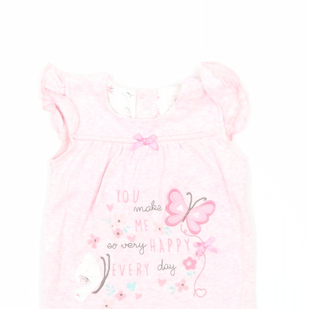 Close-up detail of Early Days girls’ pink coverall one-piece, size 3-6, months
