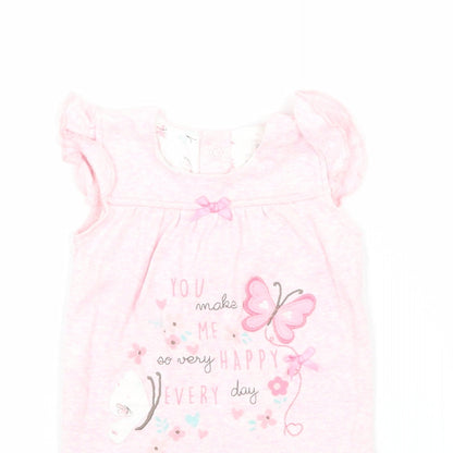 Close-up detail of Early Days girls’ pink coverall one-piece, size 3-6, months