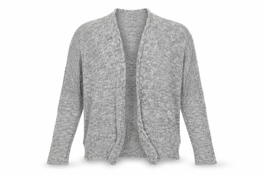 Front view of Atmosphere women’s grey knit cardigan jumper, size UK 6