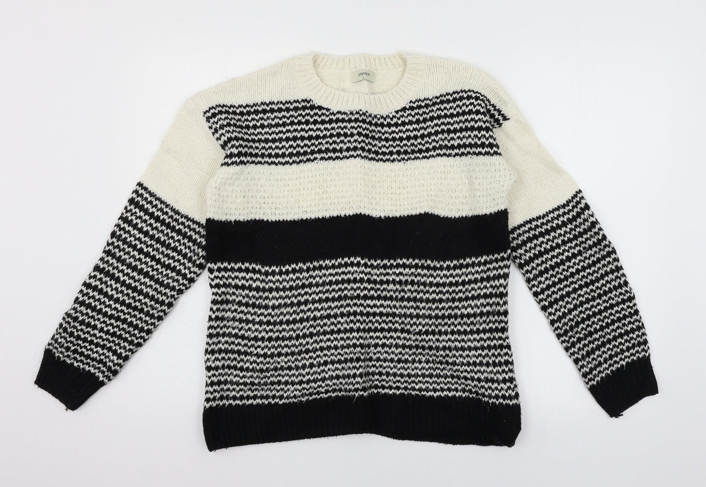 Papaya Womens Black Striped Knit Pullover Jumper Size S