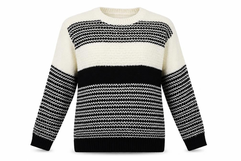 Papaya Womens Black Striped Knit Pullover Jumper Size S