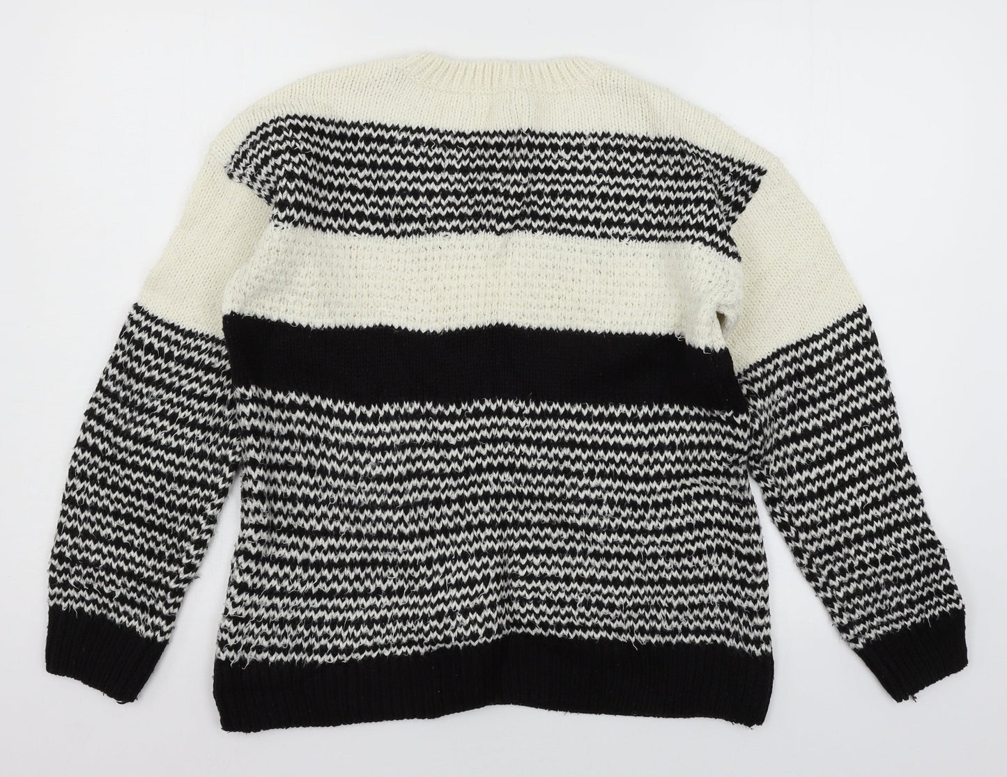 Papaya Womens Black Striped Knit Pullover Jumper Size S