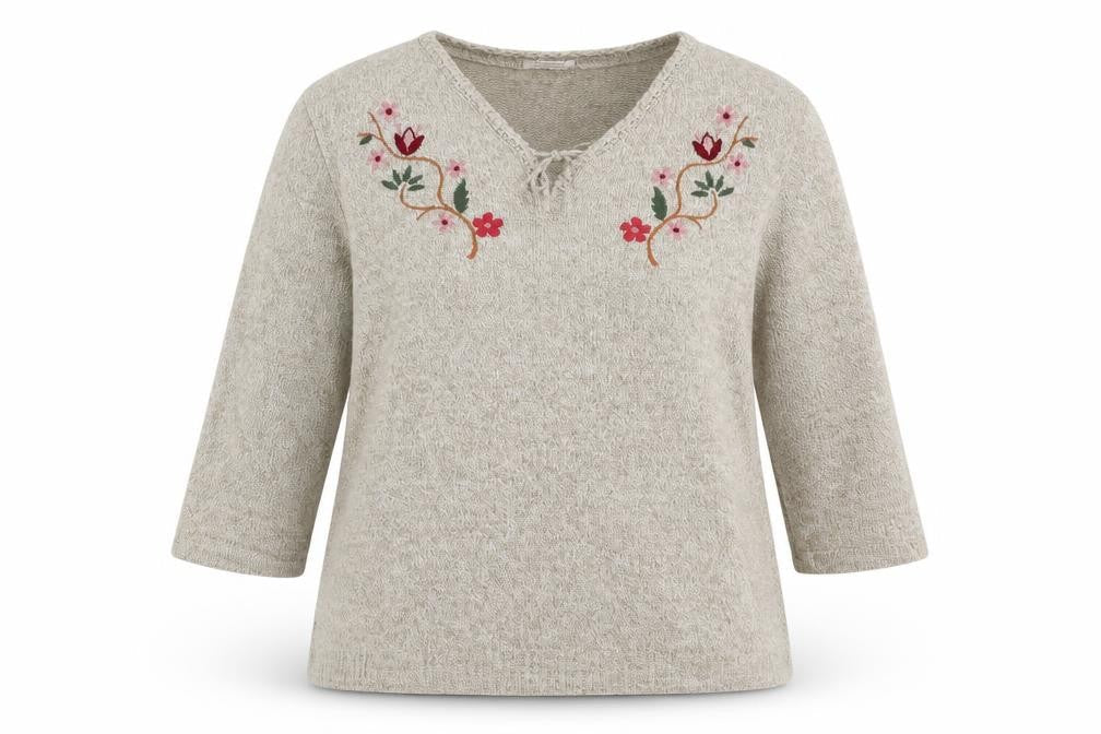 Damart Womens Brown Floral Knit Pullover Jumper Size 14