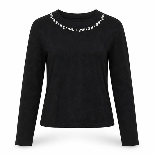 Divided by H&M Womens Black  Jersey Basic T-Shirt Size M  - Embelished Neckline
