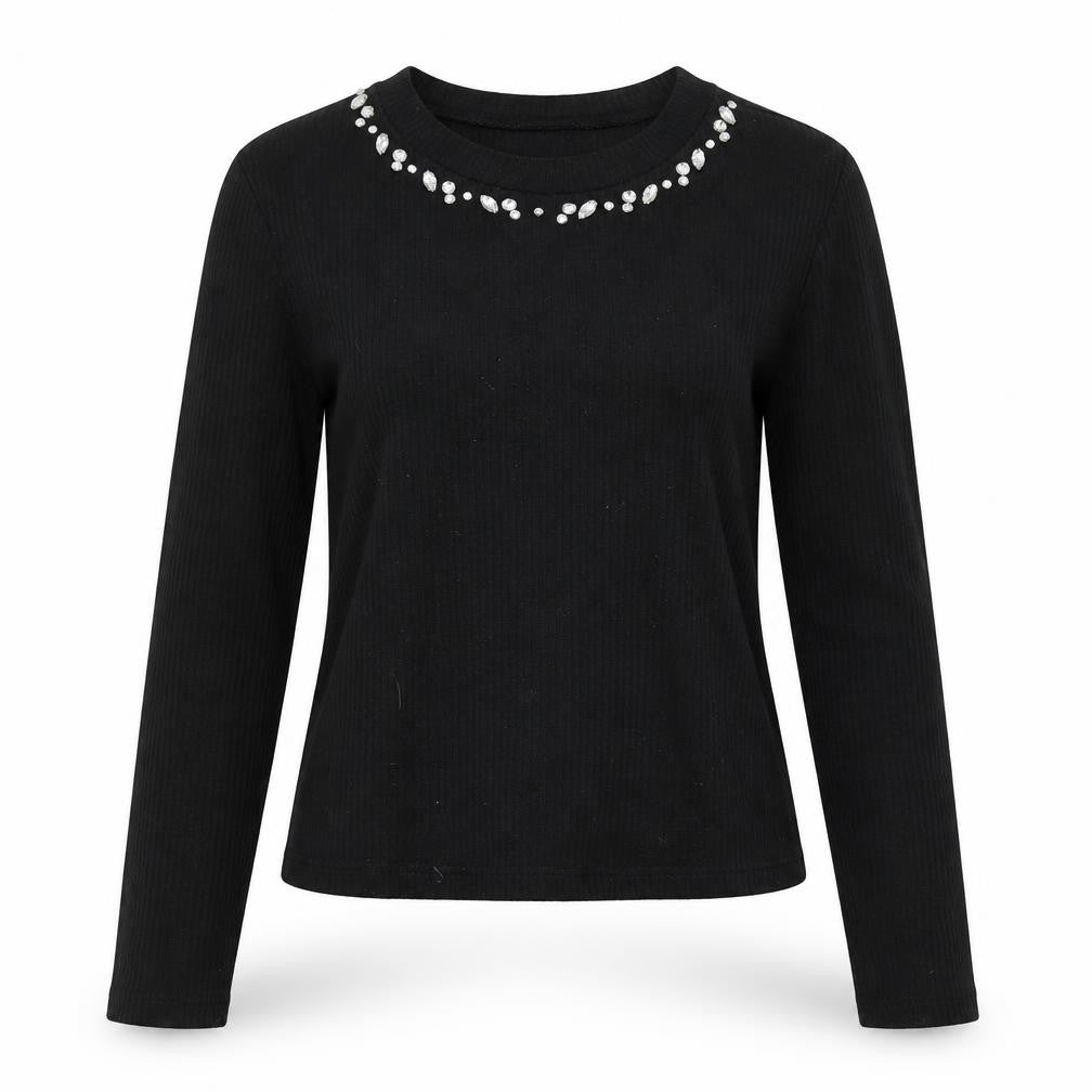 Divided by H&M Womens Black  Jersey Basic T-Shirt Size M  - Embelished Neckline