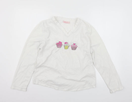 Secret Possesions Womens White Geometric Fleece Top Pyjama Top Size 8  - Cupcakes