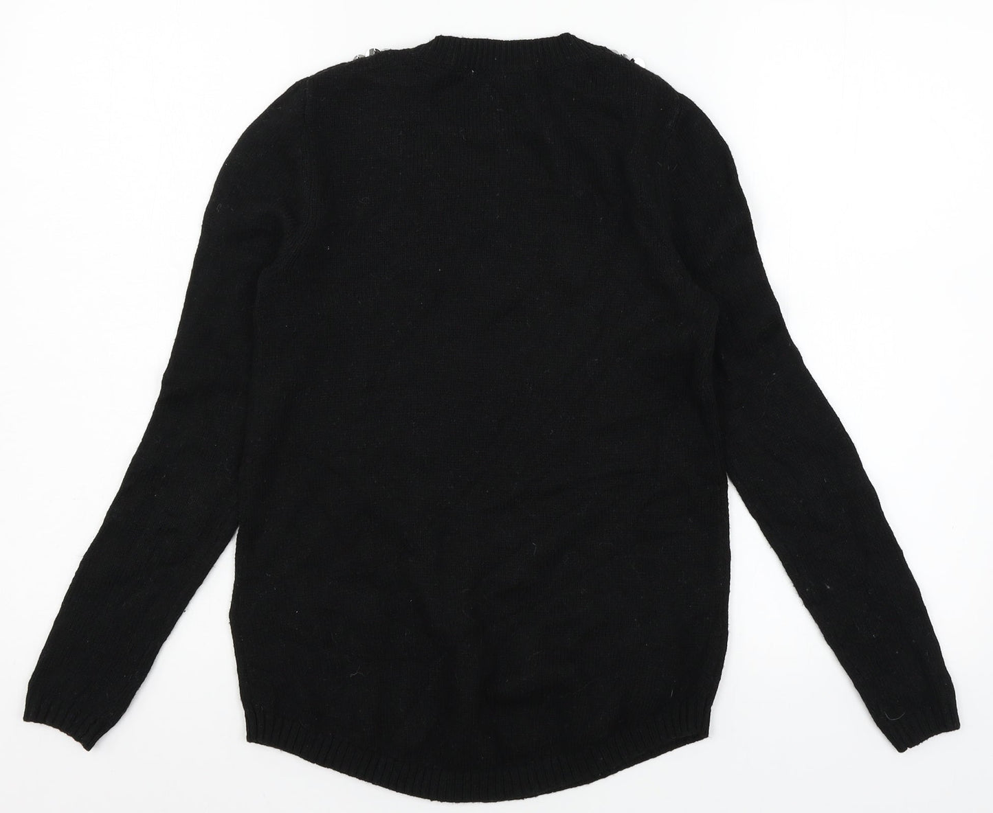 H&M Womens Black  Knit Pullover Jumper Size XS  - Embelished Neckline