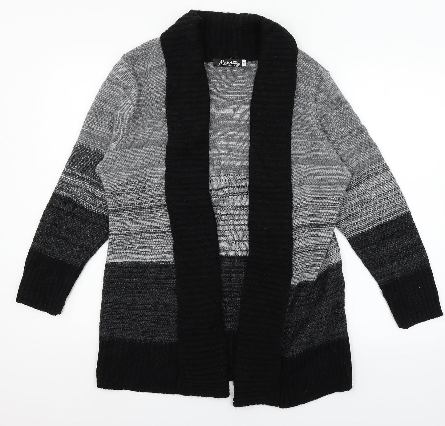Alexara Womens Grey Striped Knit Cardigan Jumper Size S