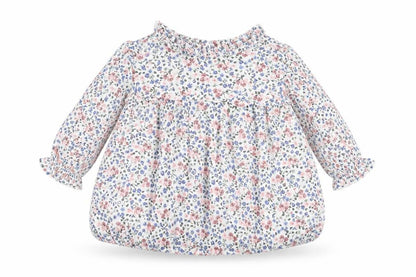 Front view of Charanga girls’ white floral a-line, size 9-12, months
