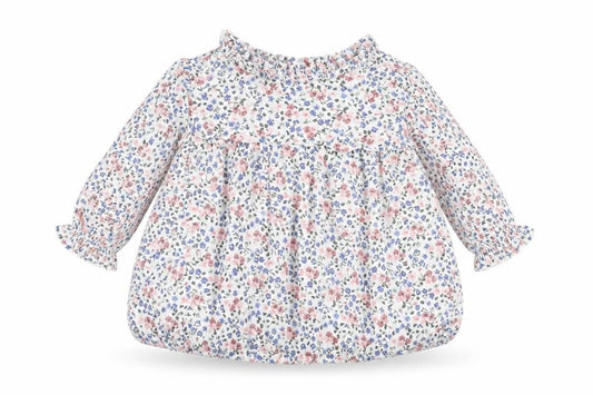 Front view of Charanga girls’ white floral a-line, size 9-12, months