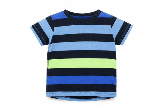Front view of Next Baby Blue Striped Basic T-Shirt, size 6-9, Months
