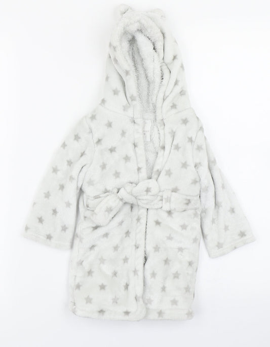 F&F Baby Grey Solid  Kimono Robe Size 9-12 Months  - Bear Ear Hood