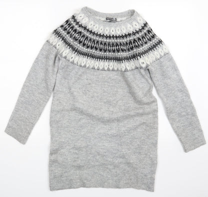 Preloved George Girls Grey Gingham  Pullover Jumper Size 12-13 Years - Front