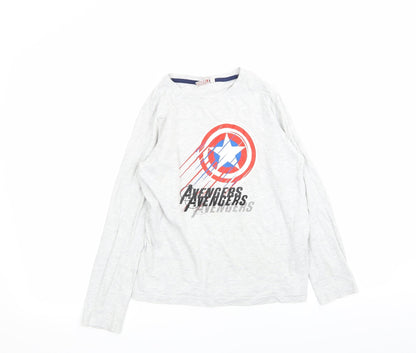 Front view of avengers boys’ grey basic t-shirt, size 10-11, years