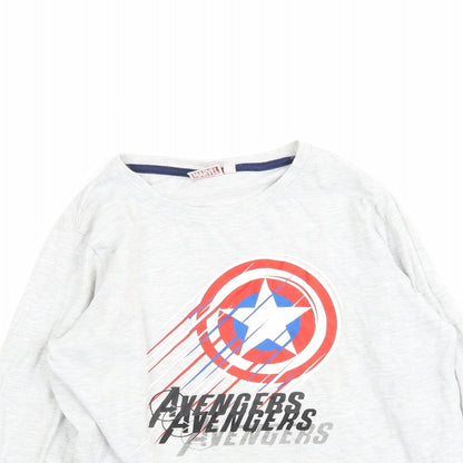 Close-up detail of avengers boys’ grey basic t-shirt, size 10-11, years