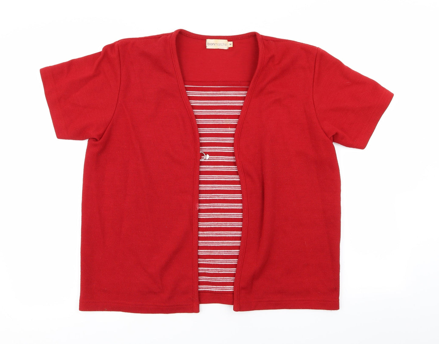 bonmarche Womens Red Striped  Cardigan Jumper Size M  - top/cardian