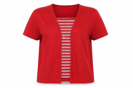 Bonmarché Womens Red Striped Cardigan Jumper Size M - top/cardian