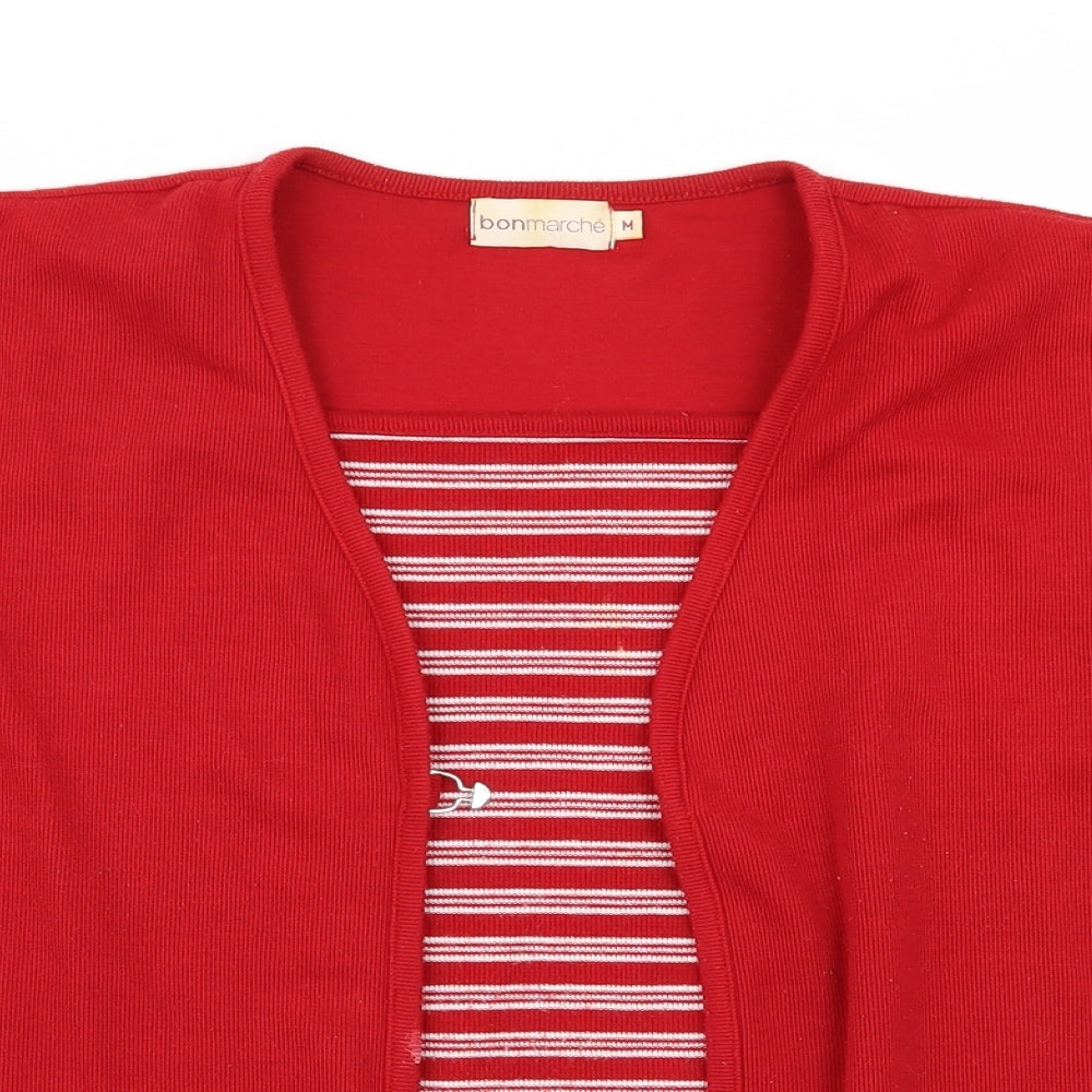 bonmarche Womens Red Striped  Cardigan Jumper Size M  - top/cardian
