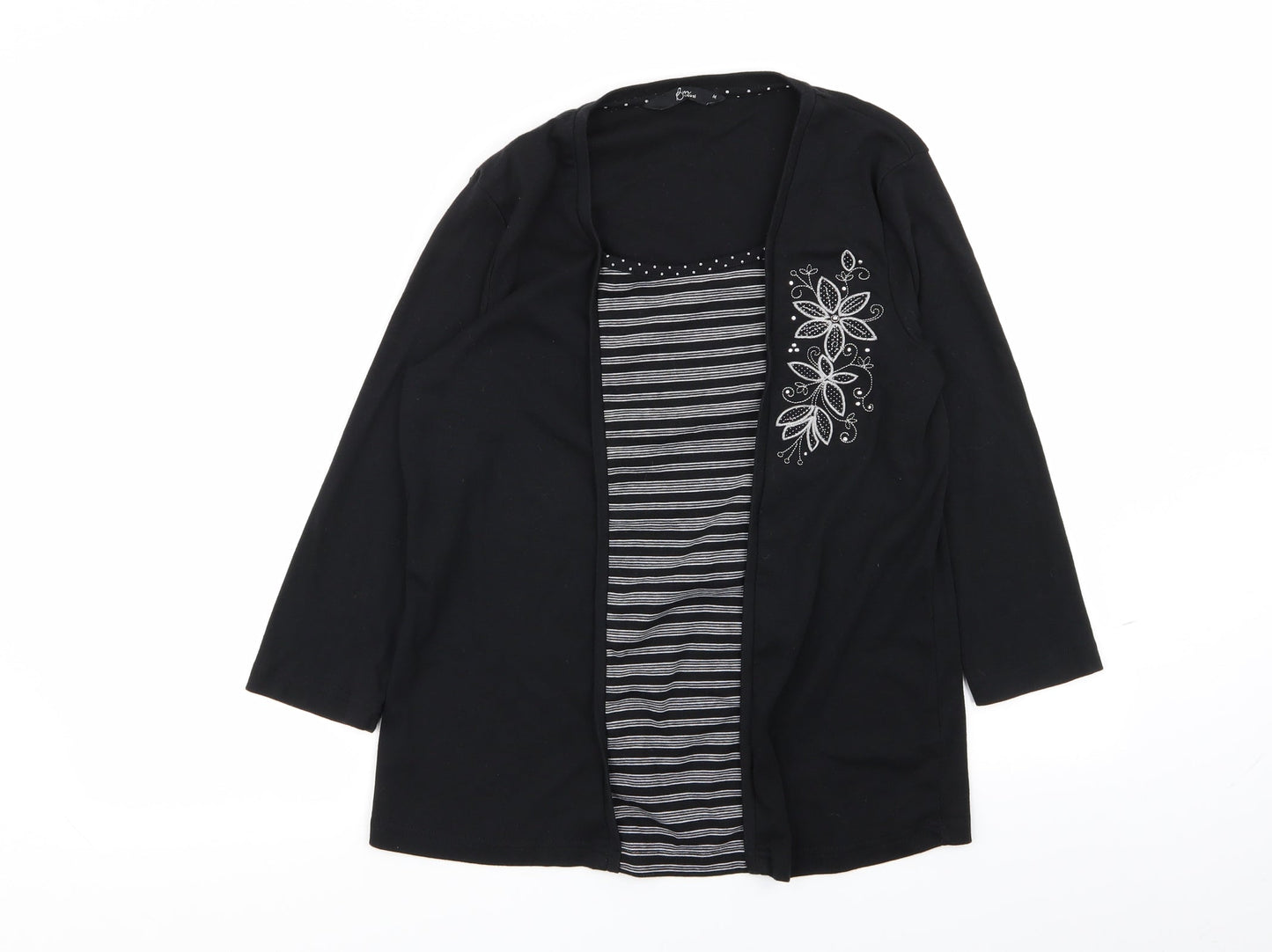 BM Womens Black Striped  Cardigan Jumper Size M  - top/cardigan
